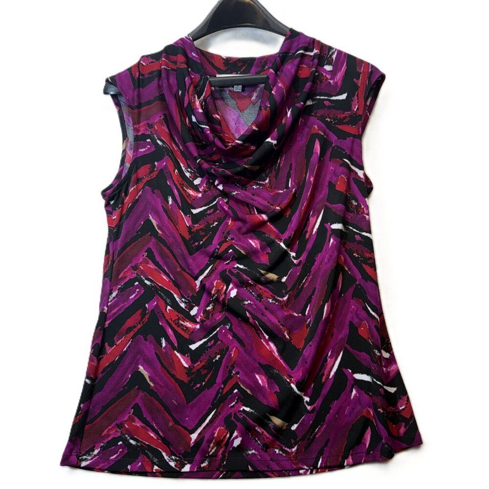 Kasper Women’s Sleeveless Cowl Neck Top Medium Purple Abstract Print Career